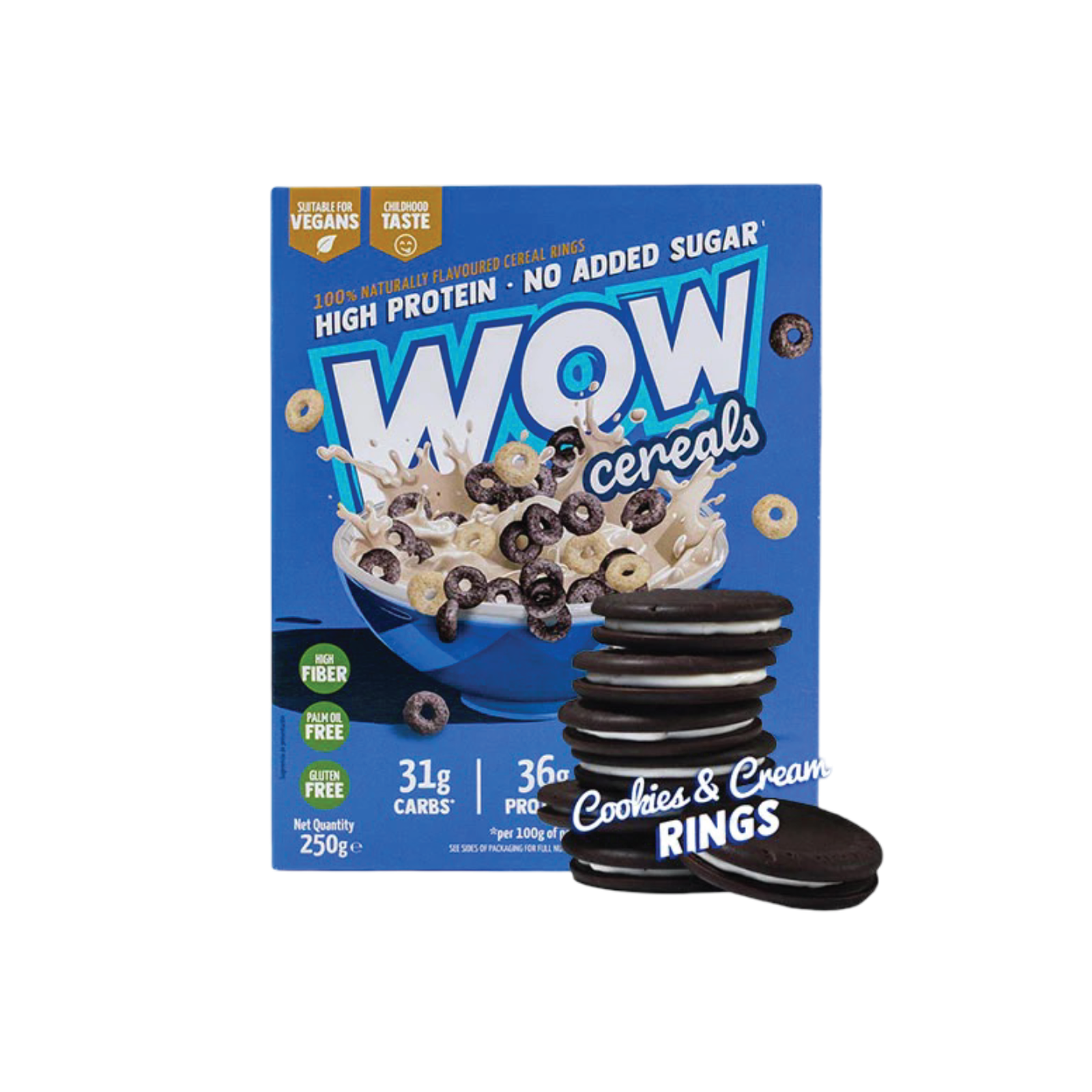 Wow High Protein Breakfast Cereal Rings 250 G - Cookies N Cream