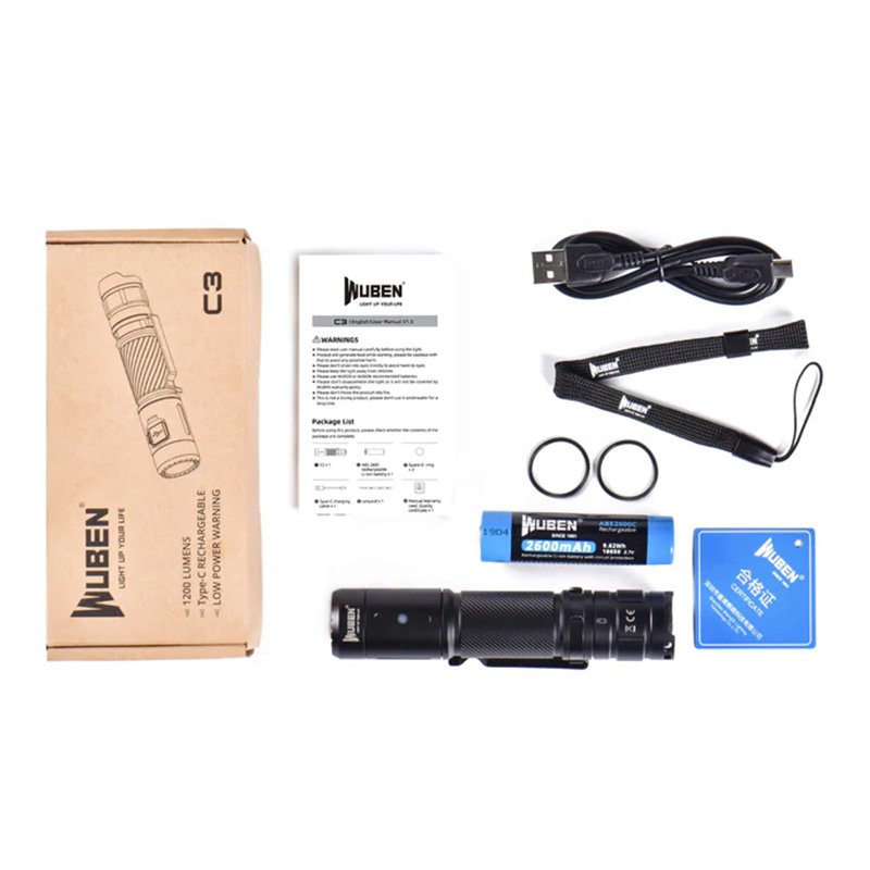 Wuben Light C3 1200 Lumen Compact Flashlight - Black Best Price in UAE