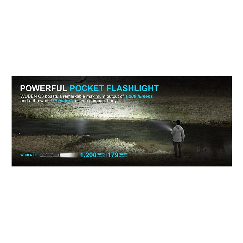 Wuben Light C3 1200 Lumen Compact Flashlight - Black Best Price in UAE
